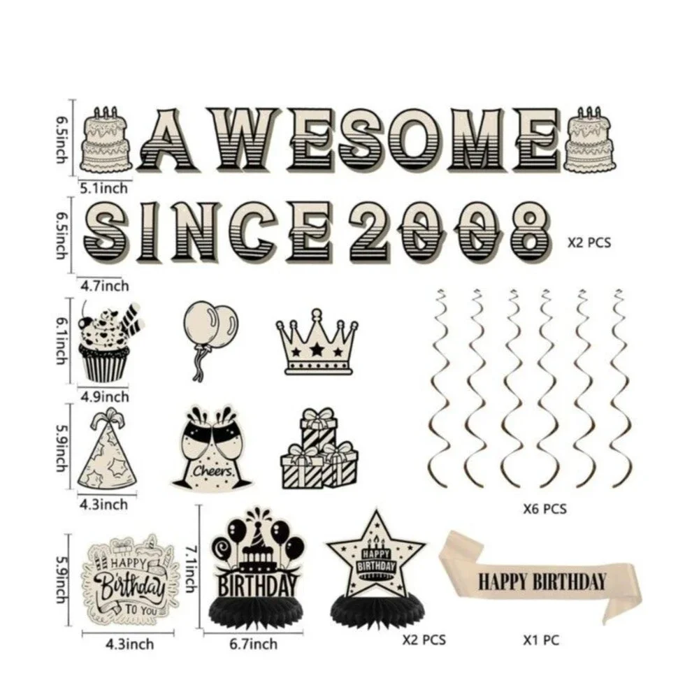 Retro 25pc Awesome Since 2008 Birthday Party Decoration Kit Back in 2008 Banner